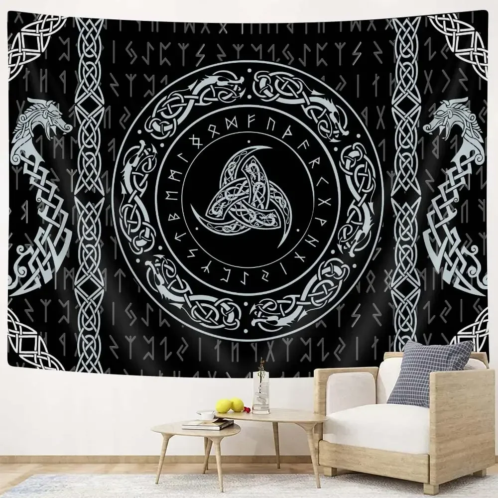 Norse Mythology Vikings Tapestry Mysterious Ancient Runes Totem Tapestries Wall Hanging Art for Living Room Bedroom Home Decor tapestry decorations