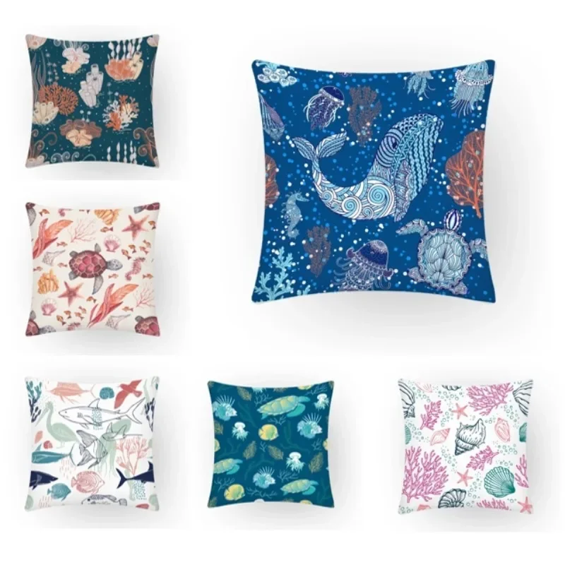 

Magical Sea World Print Cushion Cover Double Sided Whale Nordic Pillowcase Home Textile Decorative Sofa Cushion DE1806