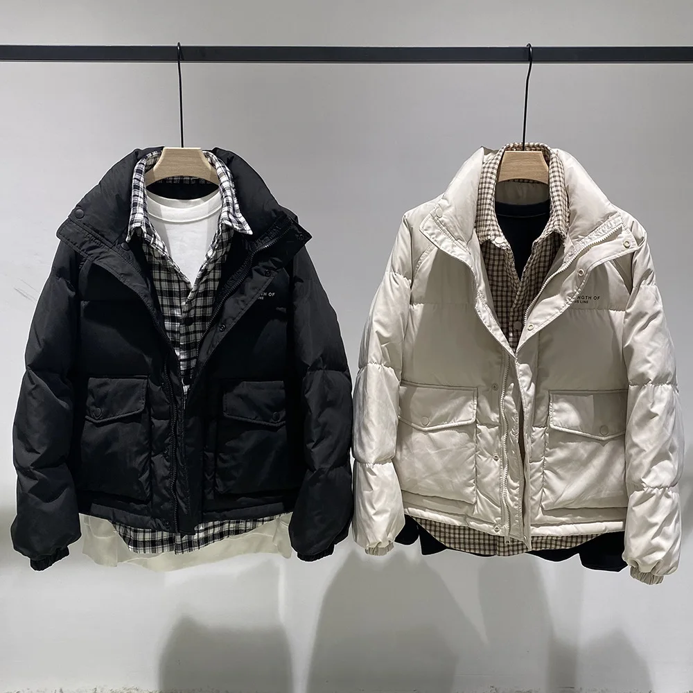 

Men False Two Piece Fashion Shirt Collar Design Parka Puffer Down Jacket Man Duck Down Coat Spring Autumn Winter Casual Jacket