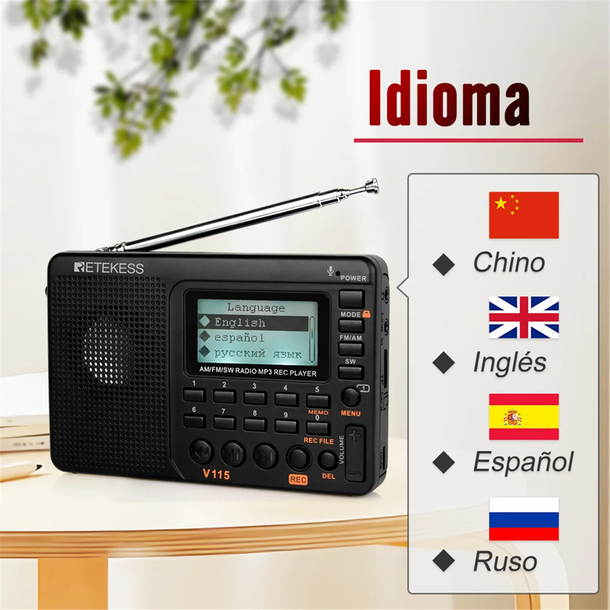 Equipo de Radio Multibanda Irfora Retekess V-115, Con Recepción FM/AM/SW y  Función Grabadora