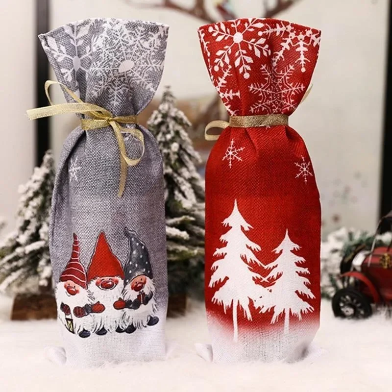 Christmas Wine Bottle Covers Bag Snowman Santa Claus Champagne Bottle Cover Sleeve Table Decorations