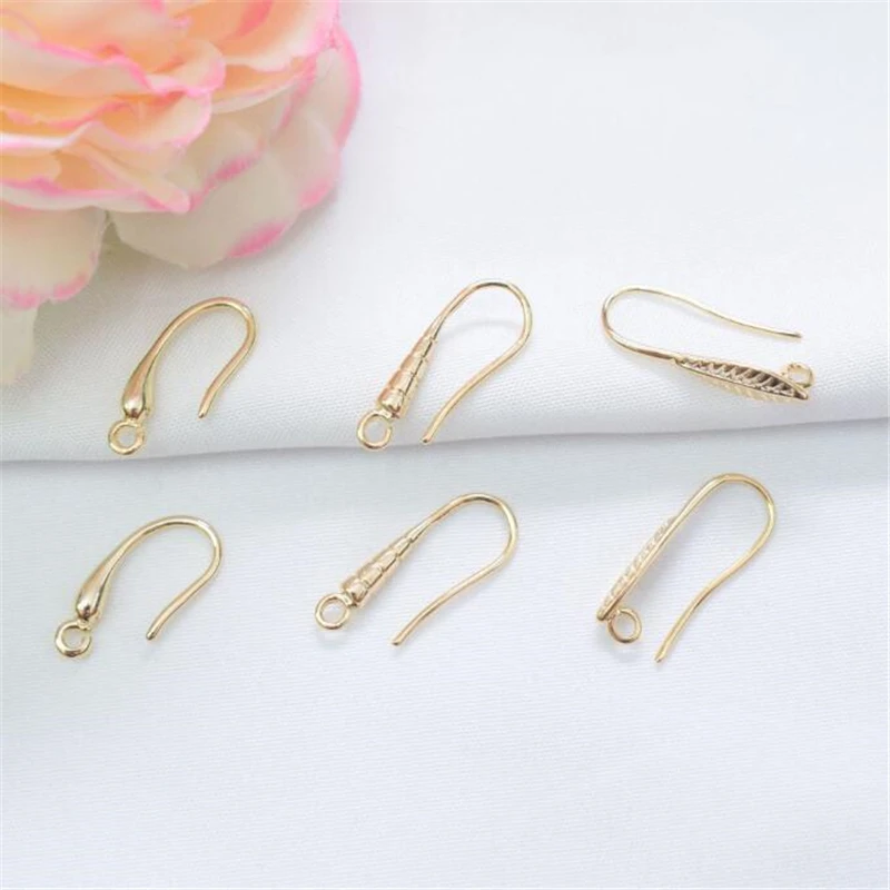 

50Pcs/Lot No Fade 14K Gold Plated Glossy Waterdrop Ear Hooks Charm Connectors Diy Ornament Jewelry Findings Earrings Accessories