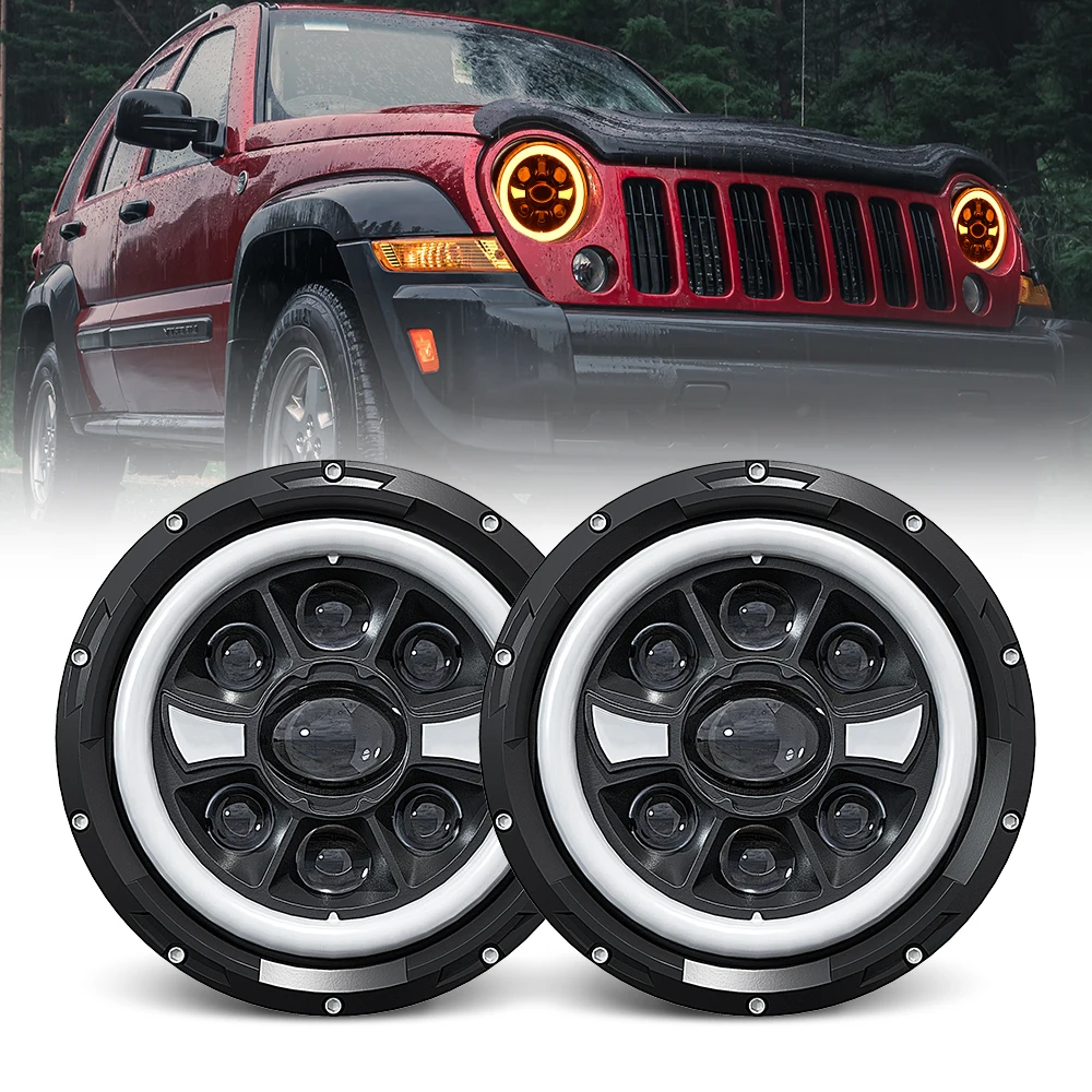 DRL 4x4 7inch Round Headlight with High/Low Beam Turn Signal Jeep Crystal Len 4