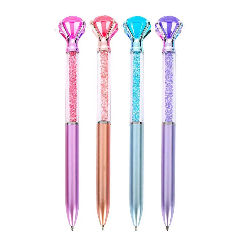 

4Pcs Big Crystal Diamond Pens Ballpoint Pens Retractable Ballpoint Gem Pens Rhinestones Crystal Bling Plated 4 Colors Black Ink