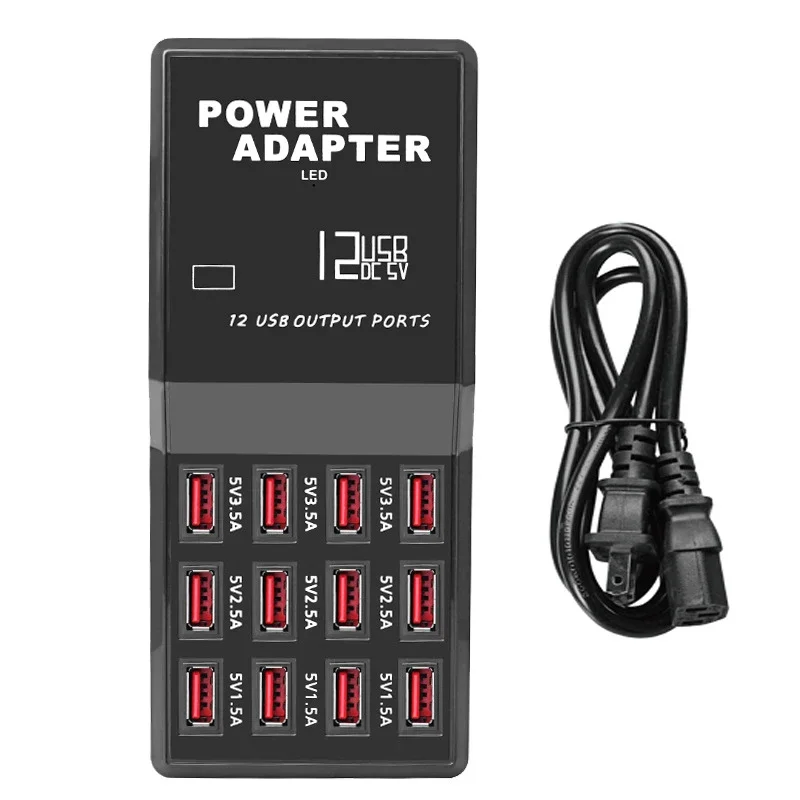Portable 12 Ports 5V 1.5A-3.5A Travel Desktop USB Charger Hub Multi USB Charging Station For Mobile Phone Tablet