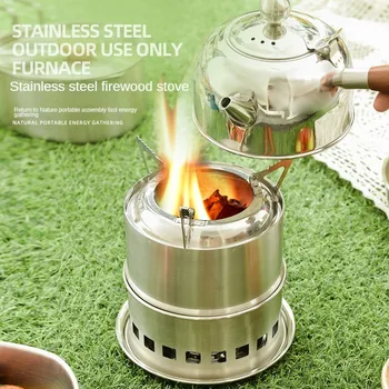 Poêle à bois en acier inoxydable, chauffage extérieur, barbecue, chauffage domestique, cuisine, camping, ustensiles de cuisine portables, charbon de bois multifonctionnel 1