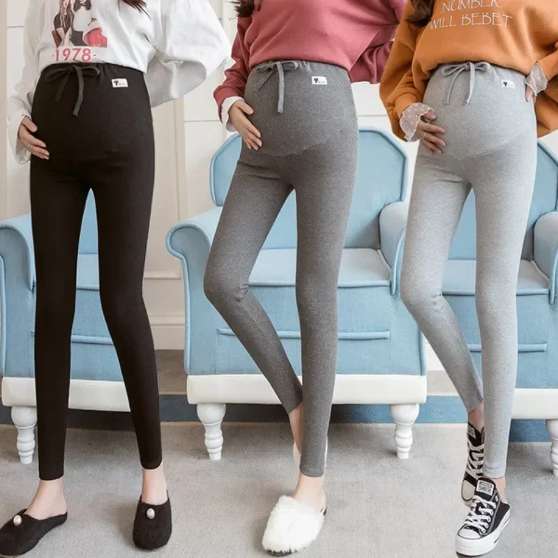 Women Maternity Leggings Ribbed Pants Spring Autumn Thin Style Maternity Pants Fashion Sports Causal Outer Wear