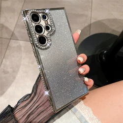 Luxury Plating Glitter Rhinestone Diamond Transparent Phone Case - Soft Gradient Color Cover - Samsung S23Ultra (Silver)