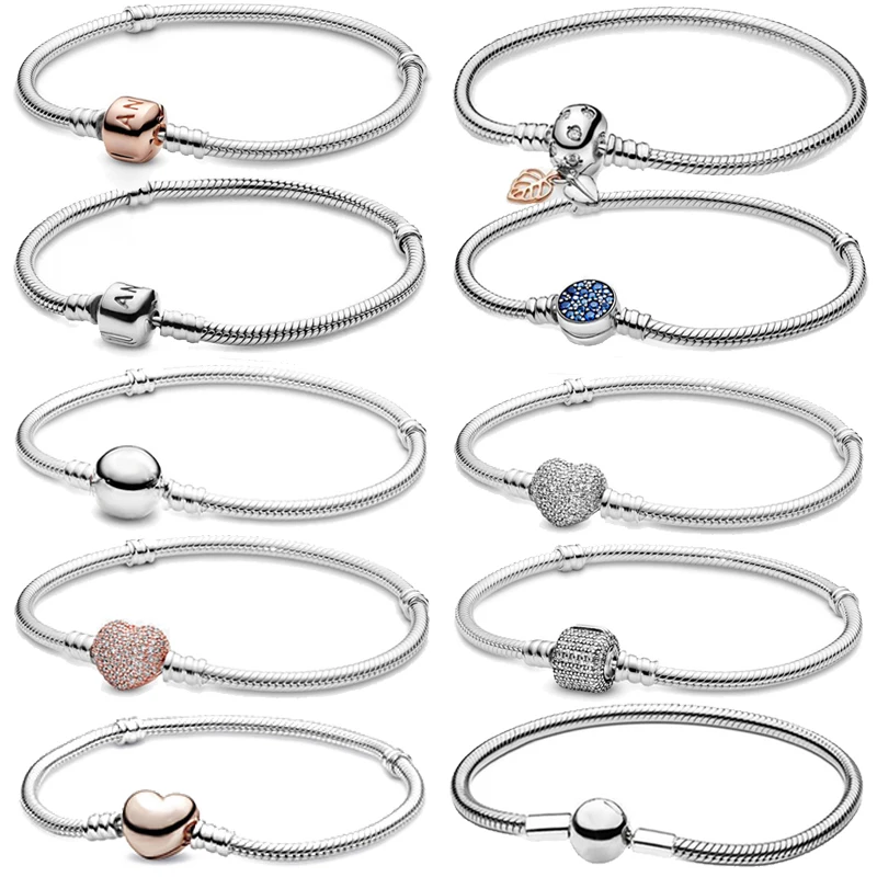 

Fashionable 925 Sterling Silver Shiny Round Barrel Buckle Snake Bone Bracelet fit for Original Exquisite Beads DIY Charm Jewelry