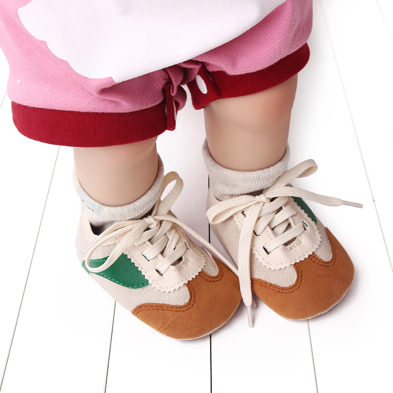 Baby Girls Boys Canvas Shoes Sneakers Rubber Sole Anti-slip First Walkers Contrast Color Tie-up Indoor Outdoor Toddler Moccasins