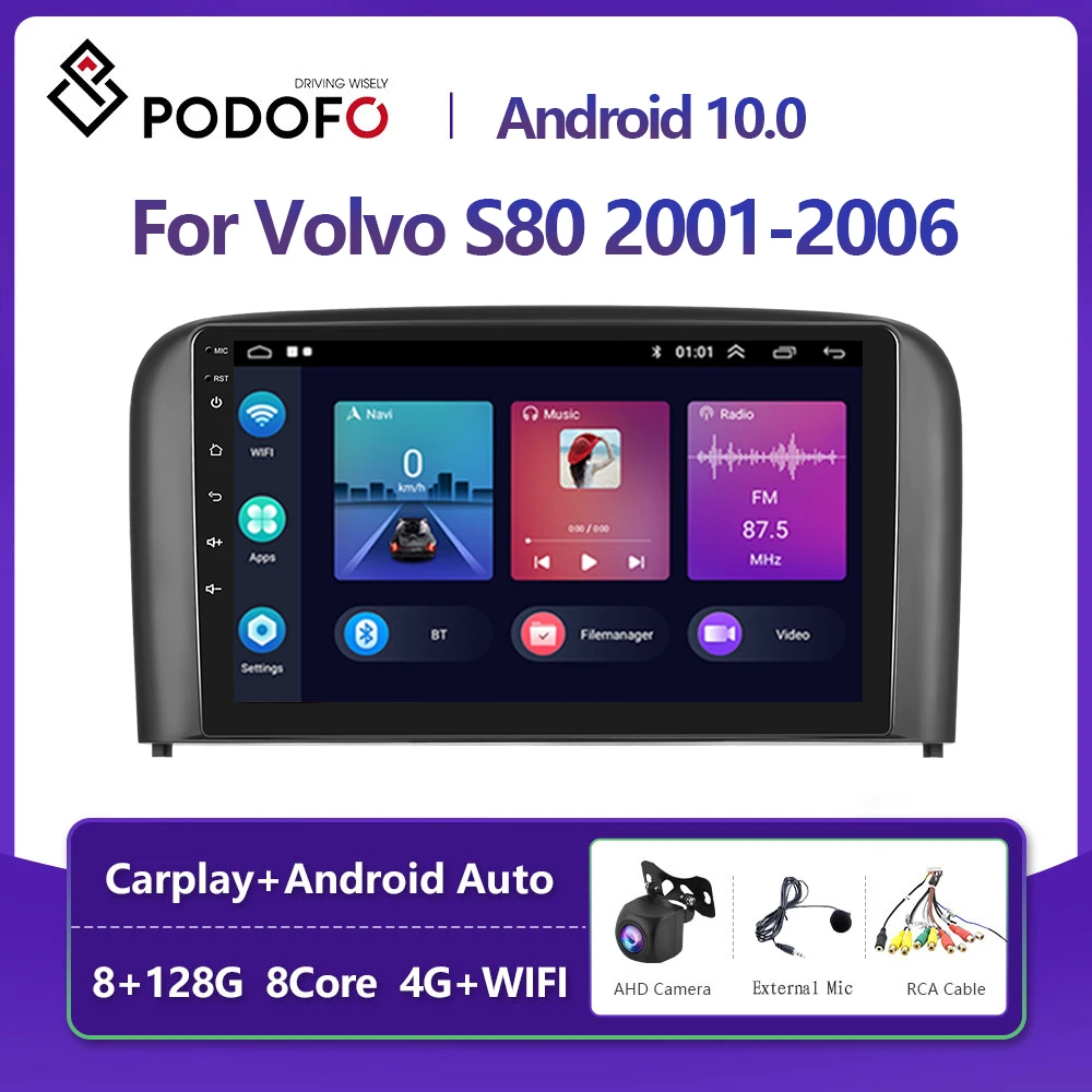 

Podofo 4G WIFI For Volvo S80 2001-2006 Car Radio Multimedia Video Player Navigation GPS Auto Carplay 2din Android10 No DVD Radio