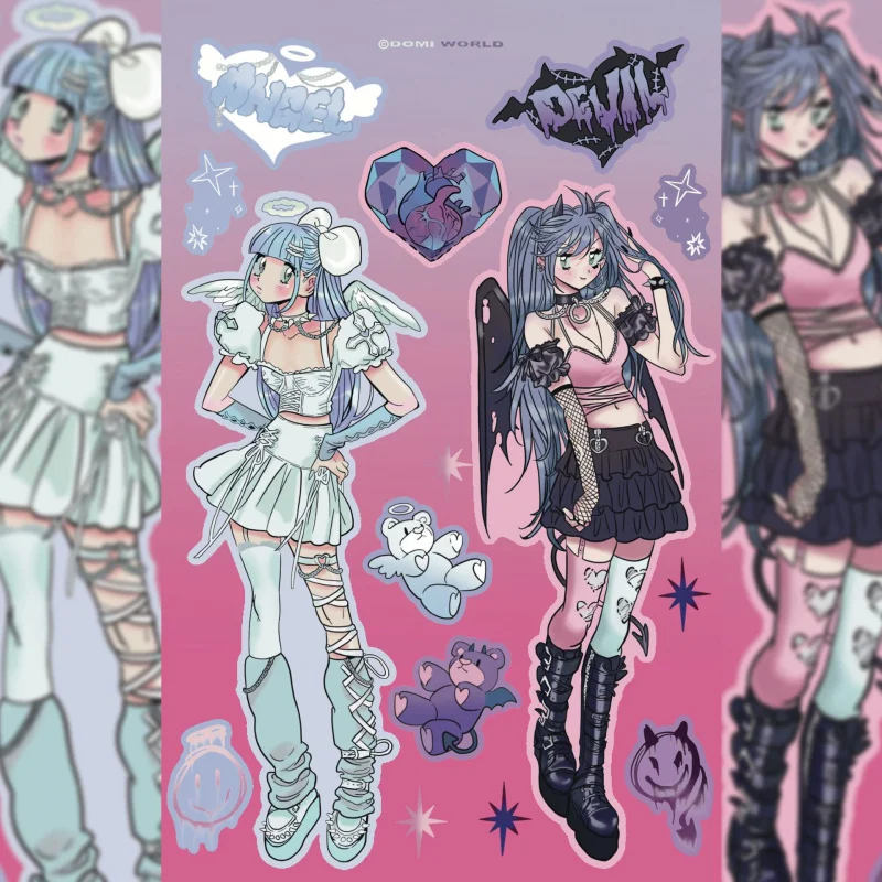 Korean DOMI Double Character Cartoon Decorative Stickers - Sweet & Cool Girl Design