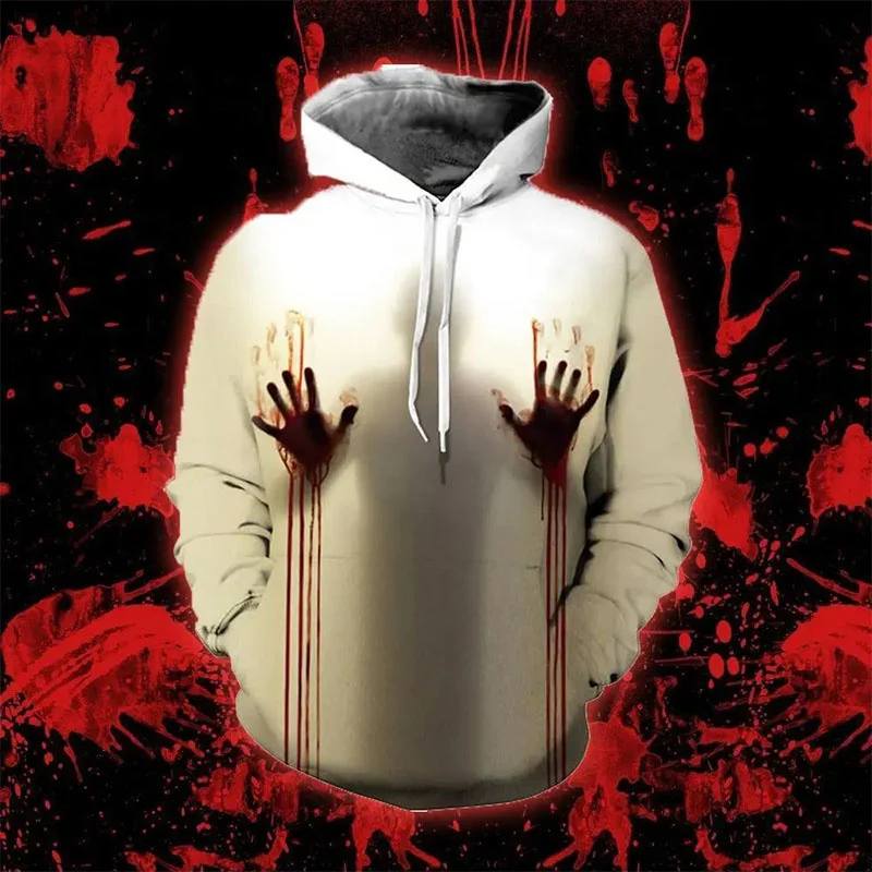 thumbnail image 1 of Sudadera con capucha de Halloween con estampado 3D para hombres y mujeres, sudadera con estampado de sangre aterrador, de manga larga, informal, para cosplay, sudadera holgada, 1 of 4
