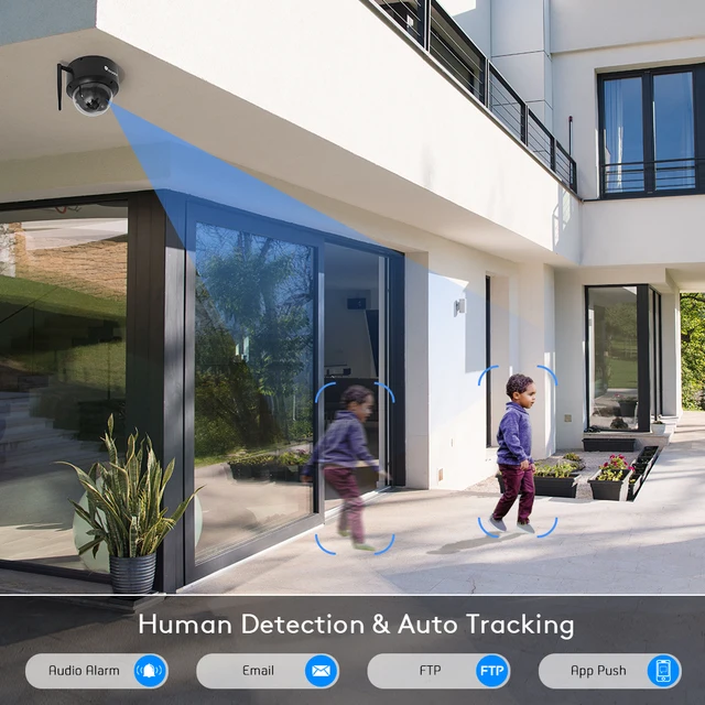 Ctronics 5MP 4MP Wifi Camera Ceiling Mount 360 PTZ 2 Way Audio Human Detection Auto Tracking CCTV Indoor Outdoor Night Vision 3