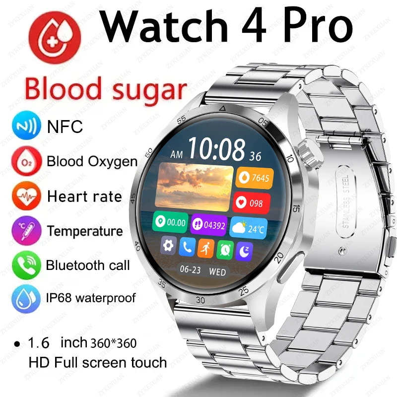 

For Huawei Watch 4 Pro NFC Smart Watch Men GT4 Pro AMOLED 360*360 HD Screen Blood Sugar BT Call IP68 Waterproof SmartWatch 2023