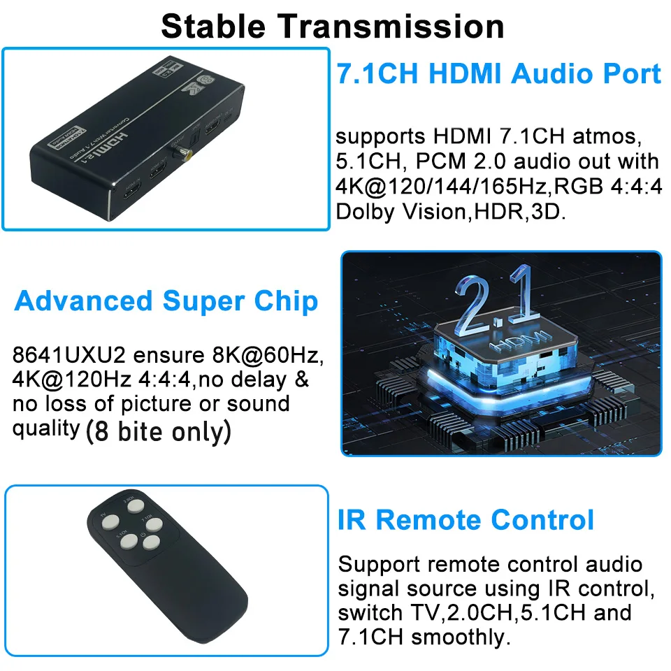 HDMI 2.1 Audio Extractor Converter 4K 120Hz 8K to Audio+Video+Digital Coaxial Audio+Aux hdmi audio extractor hdmi adapter ps2 hdmi converter type c audio adapter 4k converter cable hdmi to vga converter wii to hdmi converter dp to hdmi adapter displayport to hdmi adapter hdmi to dvi adapter dp to dvi adapter cable audio cable adapter audio plug adapter