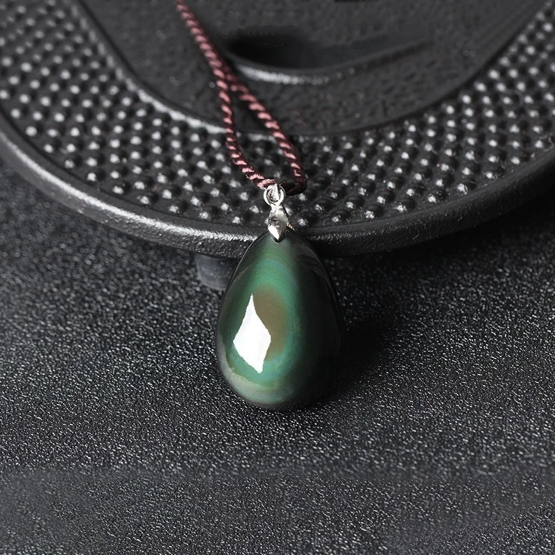 Natural Rainbow Obsidian Hand Carved Water Drop Pendant Fashion Boutique Jewelry Men's and Women's Necklace Gift