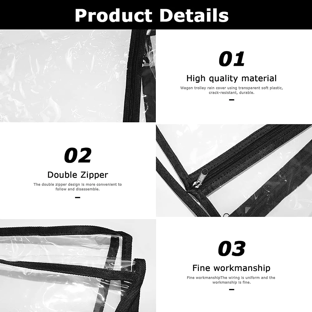 Camping Trolley Rain Cover Garden Picnic Wagon Stroller Cart Waterproof Cover PVC Plastic With Double Zips Easy To Install