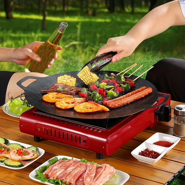Grill Pan Korean Round Non-Stick Barbecue Plate BBQ Grill Outdoor Travel Camping Frying Pan Barbecue Accessories Kitchen Supplie - Image 2