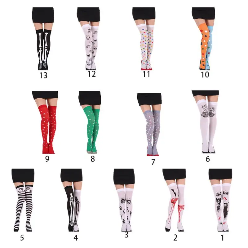 

85WB 1Pair Women Polka Dots Long Socks Contrast Color Thigh High Stockings for Cosplay Halloween Christmas Decorative