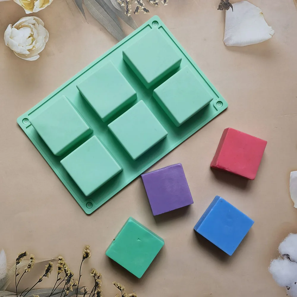 Silicone Mold 6 Cavity Square Rectangle DIY Handmade Soap Form Tray Cake Mould