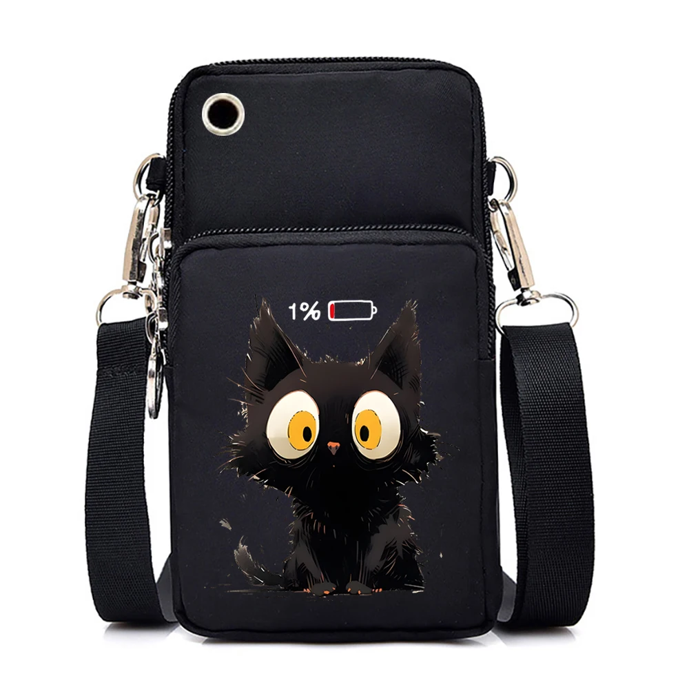 Sac Bandoulière En Peluche Forme Chat – Noir/blanc, 20x5x17 Cm, Sangle 140 Cm – Pour Téléphone, Clés, Petits Objets