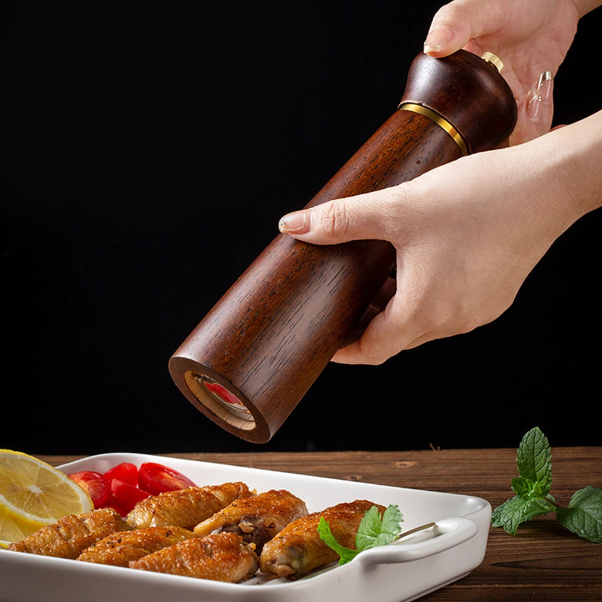 Wooden Pepper Mills Salt and Pepper Grinder 5/8 Inch Spice Pepper Grinder with Adjustable Ceramic Handheld Herb Seasoning Mills