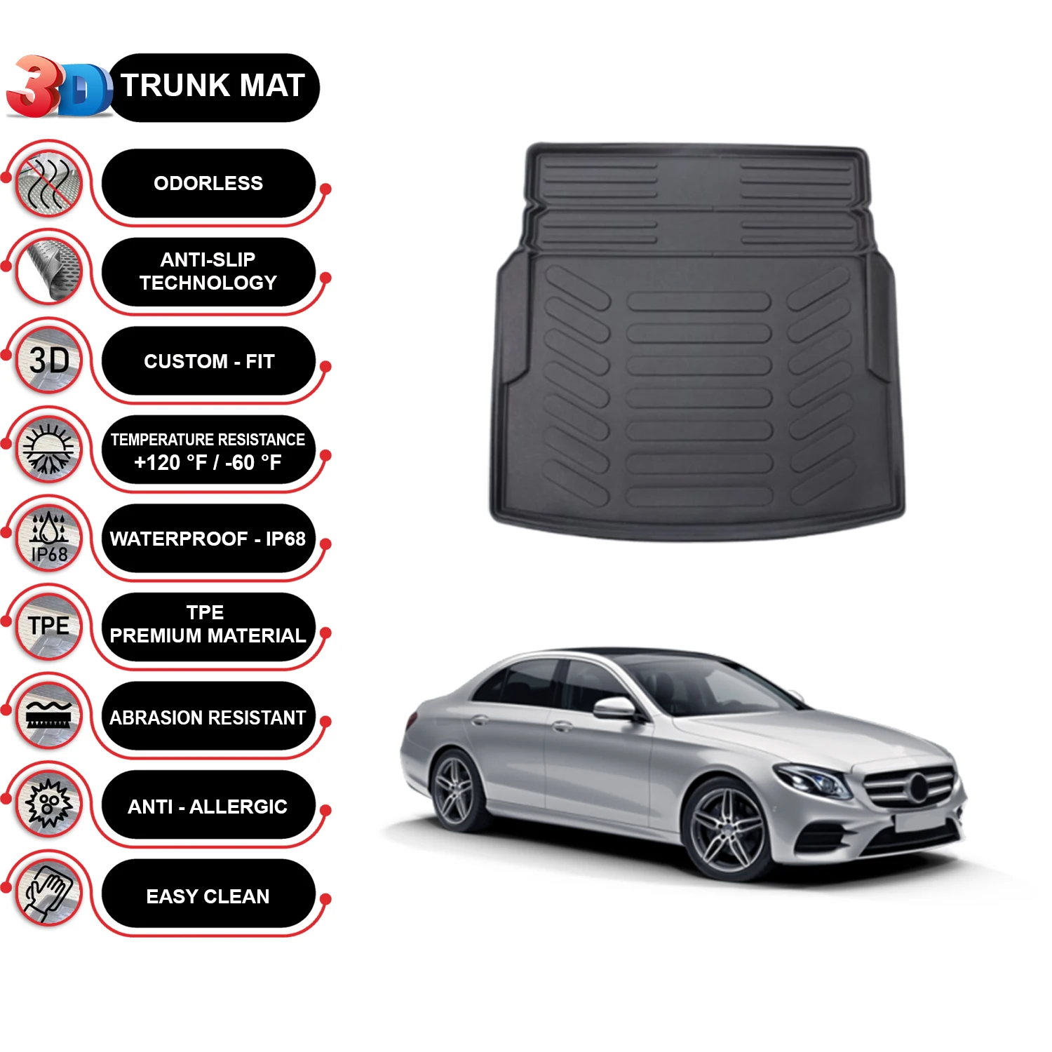 

Mercedes E Class W213 2016-2022 Cargo Liner Rear Trunk Floor Mat
