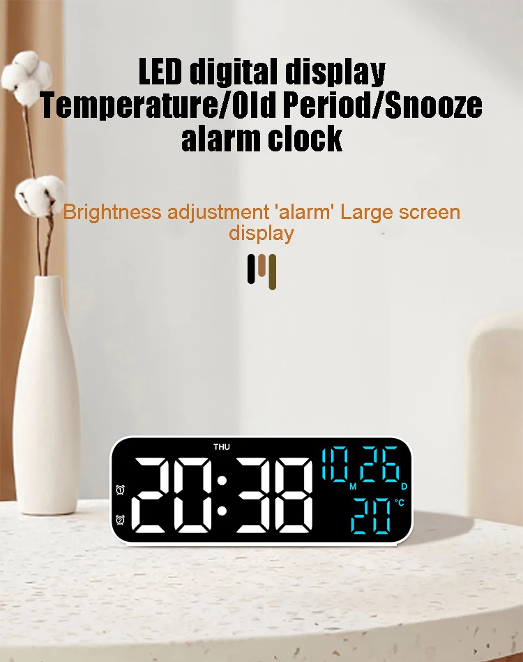 Description Picture 4 of itemDigital Alarm Clock Multifunctional LED Clock Voice Control Temperature and Date Day Display Night Mode Desktop Clock Desk Home