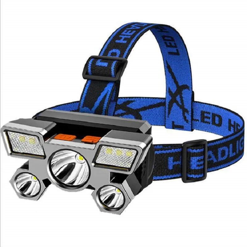 LED Five-head Headlight Strong Light Super Bright Rechargeable Fishing Light Long-range head-mounted miner Lamp Flashlight newest xhp99 led headlamp flashlight 18650 rechargeable head lamp powerful usb led headlight xhp99 head torch fishing lantern