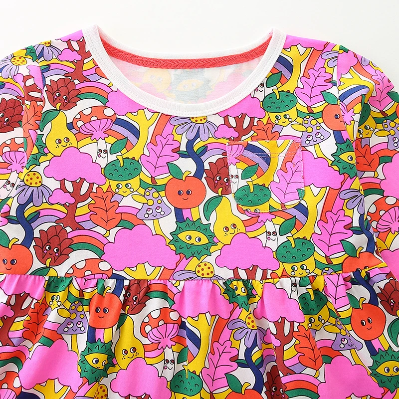 Kids Clothes 2025 Autumn Spring Children's Clothing Cotton Fall Baby Girls Long Sleeves Cartoon Fruits Dresses