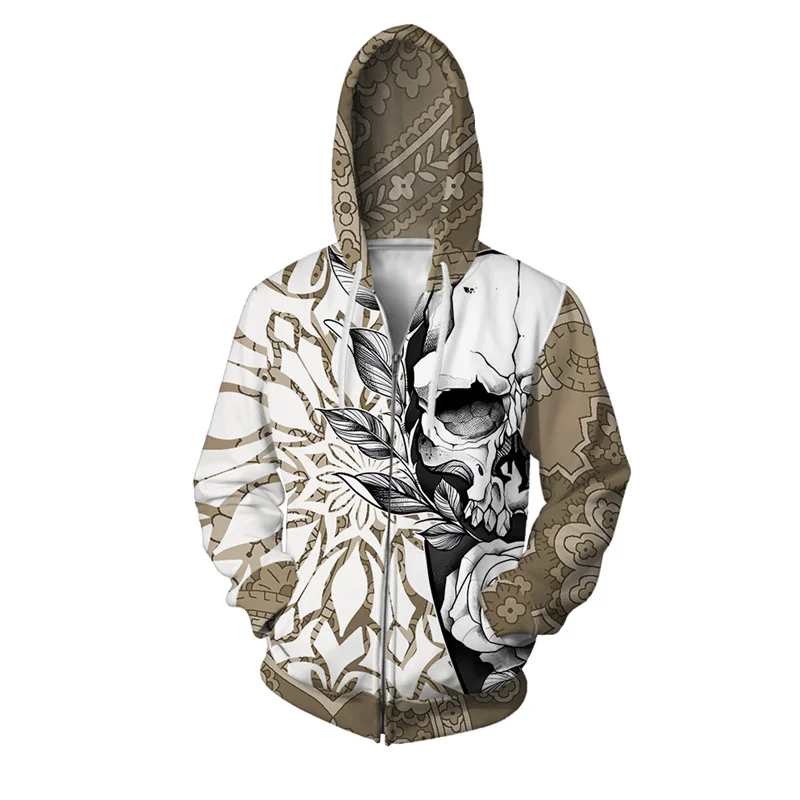 thumbnail image 1 of Sudadera con capucha y cremallera con estampado de calavera y hoz para hombre, sudaderas con estampado 3D geniales, sudaderas informales holgadas de manga larga para otoño, 1 of 4