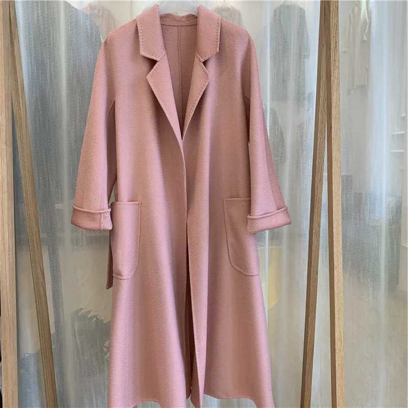 

Women 2023 famous real Cashmere Long Woolen Coat Ladies Real Fur long trench outerwear