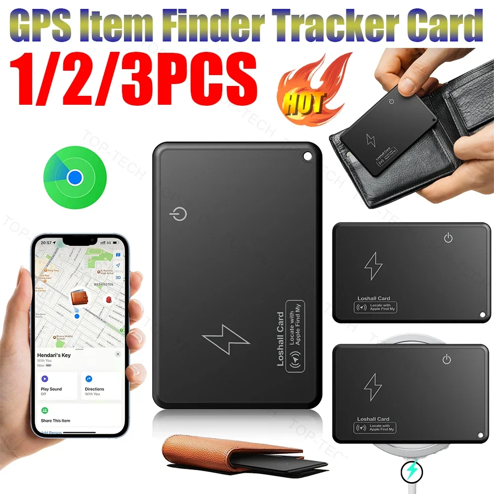 Wireless Charging Wallet Tracker Card Work with Apple Find My App Thin GPS Item Finder Bluetooth GPS Locator Smart Card Tracker