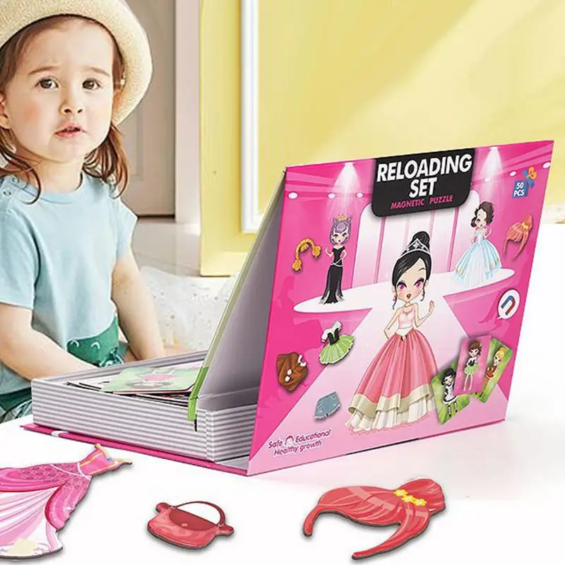 Magnet Puzzle 2 In 1 Magnetic Princess Dress Up Paper Doll Pretend Play Toys Travel Playset Toy Car Activities Toy For Girls