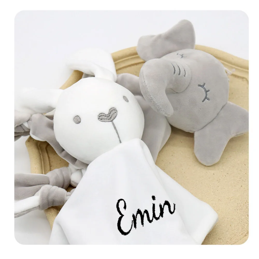 Embroidered Personalized Name Stuffed Comforter Soft Baby Sleeping Muppet Plush Toys For Girls Boys Baby Gift