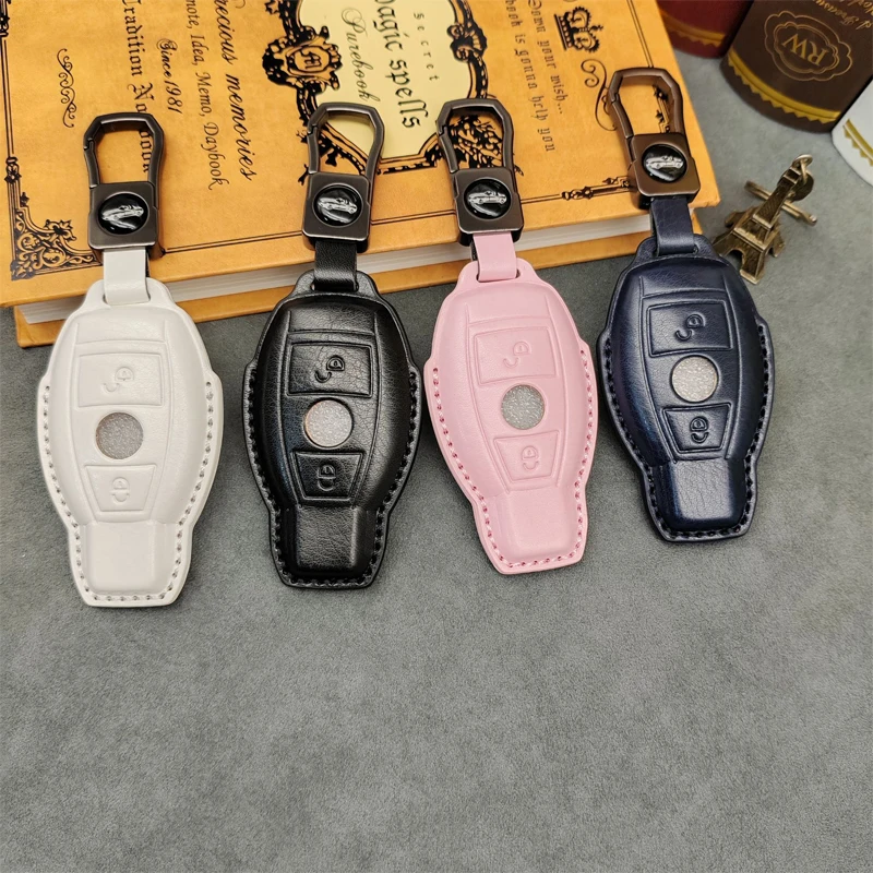 

Luxury Leather for Mercedes Benz AMG GLA CLA GLC W176 W221 W204 W205 A B C S Class Smart Remote Car Key Case Cover Fob Keychain