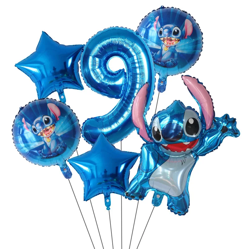 thumbnail image 1 of Juego de 6 globos de fiesta de Disney Lilo & Stitch de 30 pulgadas con números, globos de aire, decoraciones para fiestas de cumpleaños y baby shower, juguetes para niños, regalos, suministros, 1 of 5