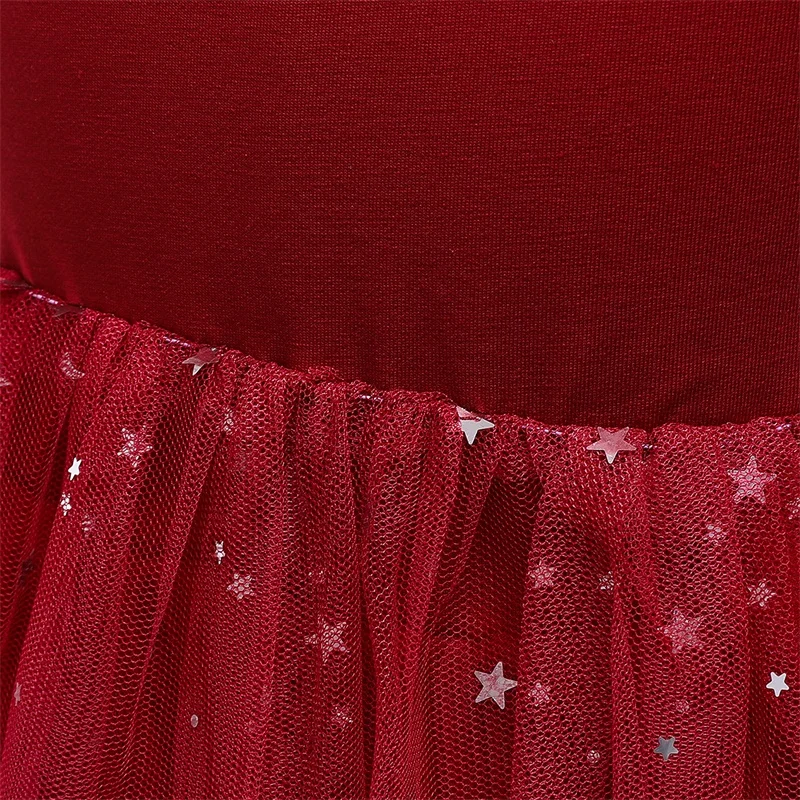 Red Girls Christmas Dress Autumn Full Sleeve Tulle Mesh Tutu Kids Princess Birthday Party Clothes Children New Years Costumes girls dress princess costume kids clothes