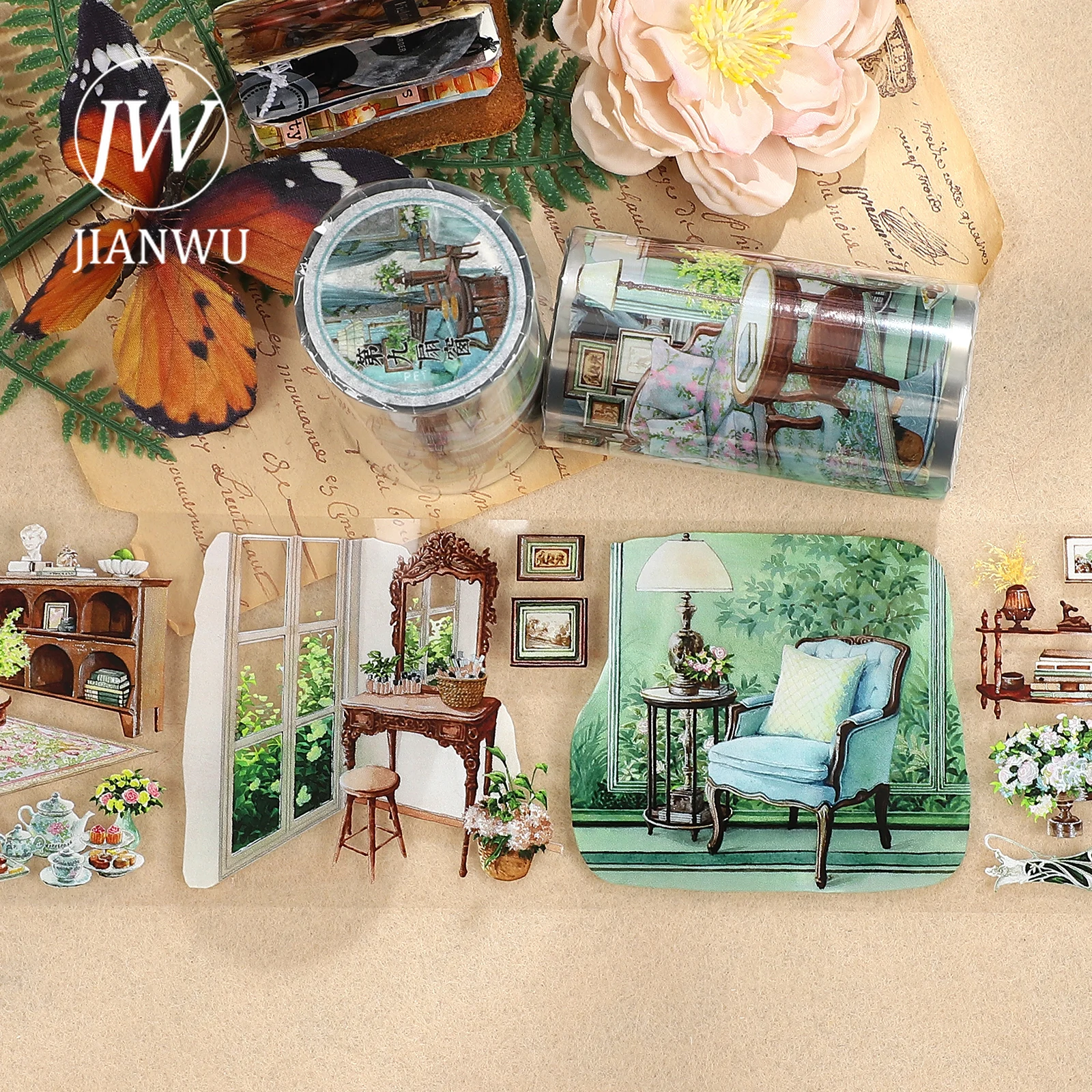 JIANWU 70mm * 5m 빈티지 식물 생활 소파 창 풍경 재료 콜라주 스크랩북 PET 테이프 크리 에이 티브 DIY 저널 문구