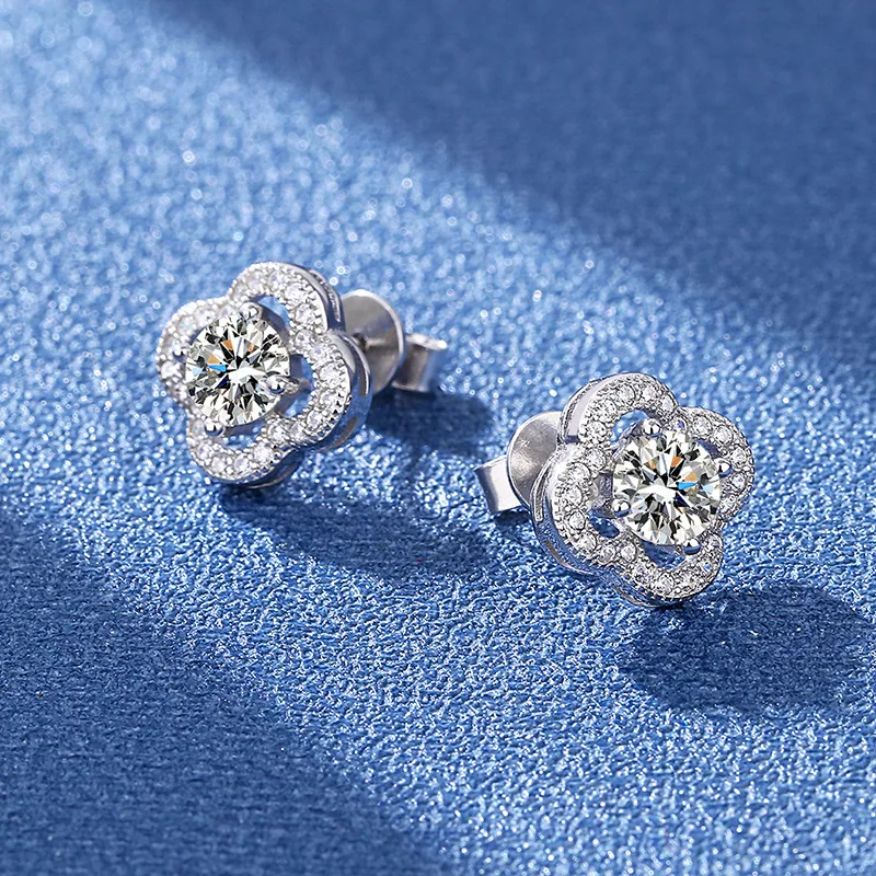 925 Sterling Silver Moissanite Stud Earrings - Detail View