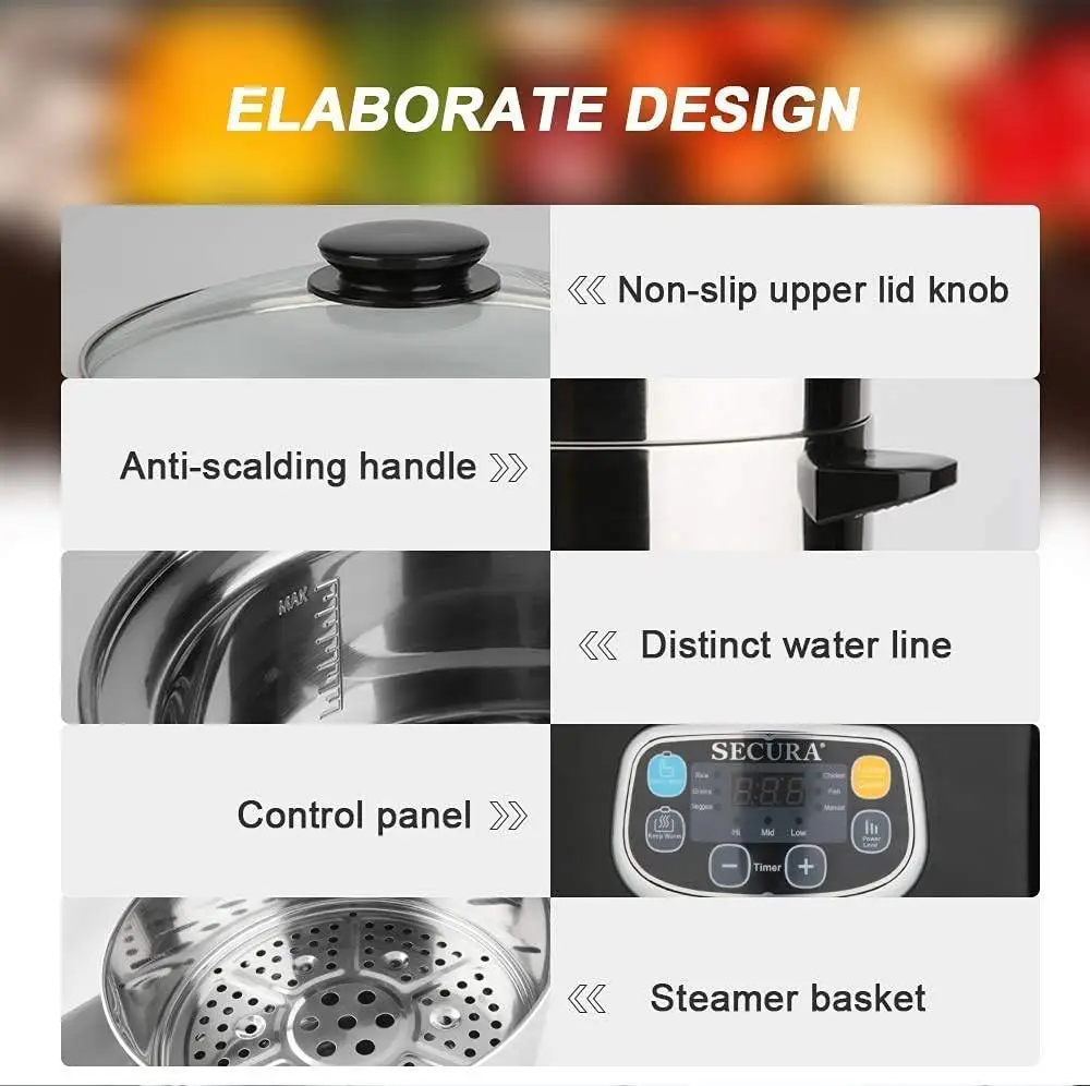 Electric Food Steamer, Vegetable Double Tiered Stackable Baskets with Timer 1200W Fast Heating Stainless Steel Digital Steamer