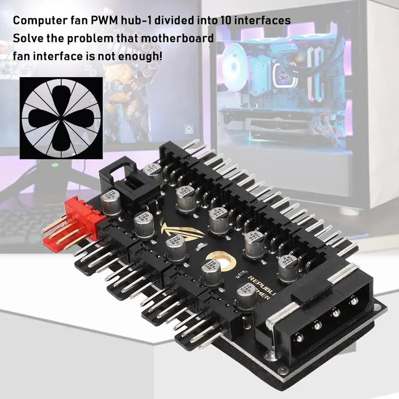 4핀 10 포트 PC 케이스 팬 허브 PWM 컨트롤러 SATA 전원/대형 4P 분배기 마더보드 쿨러 냉각 팬 케이블