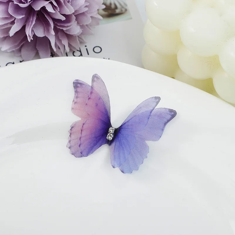 Double-Layer Accessories Butterfly With Diamond Thin Gauze Women's Headdress Clothing Accessories Mesh Small Butterfly 50PCS, craft supplies