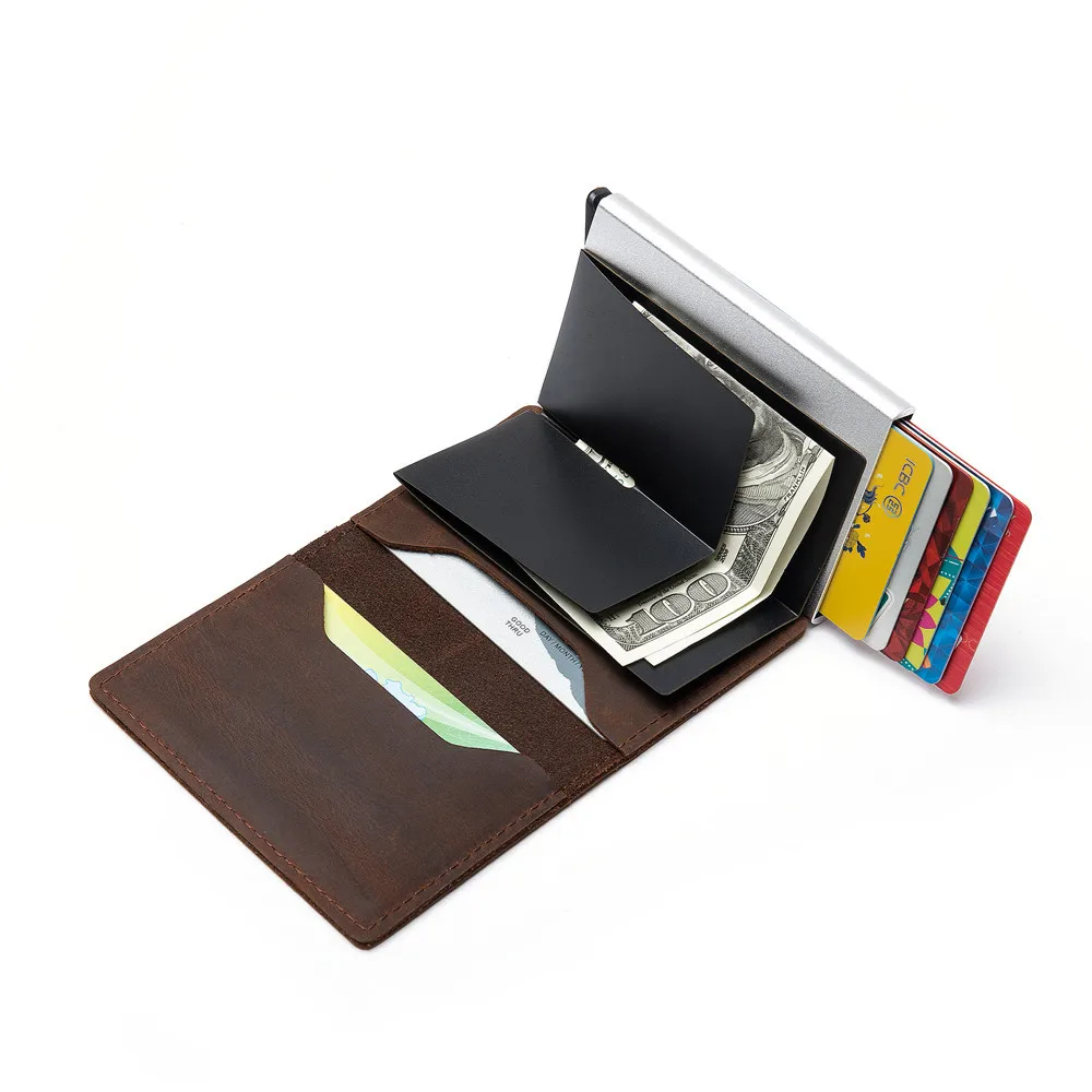 Top Quality Wallets Men Money Bag Mini Purse Male Vintage Brown Leather  Rfid Card Holder Wallet Small Smart Wallet Pocket Walet