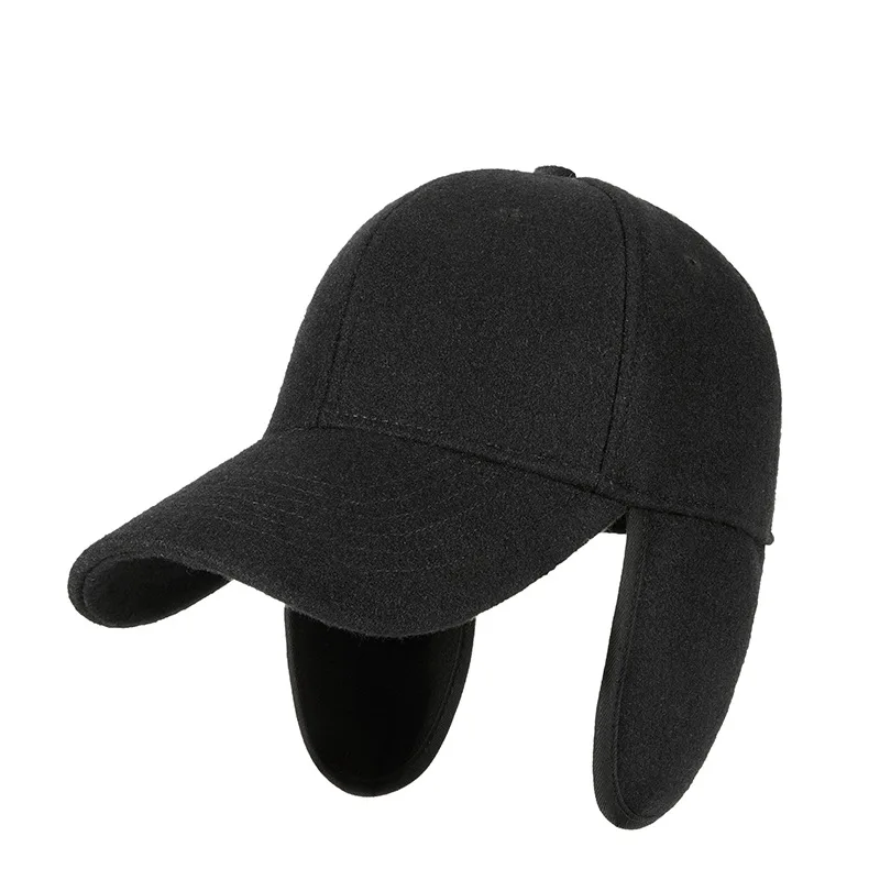 Wool Winter Hat with Brim Earflap, Fitted Hat, Faux Fur Baseball Cap for Men, Cold Weather, Ski, Snow, Hiking Bonnets 5