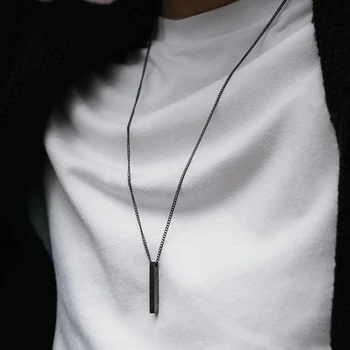 Popular Classic Rectangular Pendant Necklace for Men's Stainless Steel Black Cuban Chain Necklace for Men's Jewelry Gifts