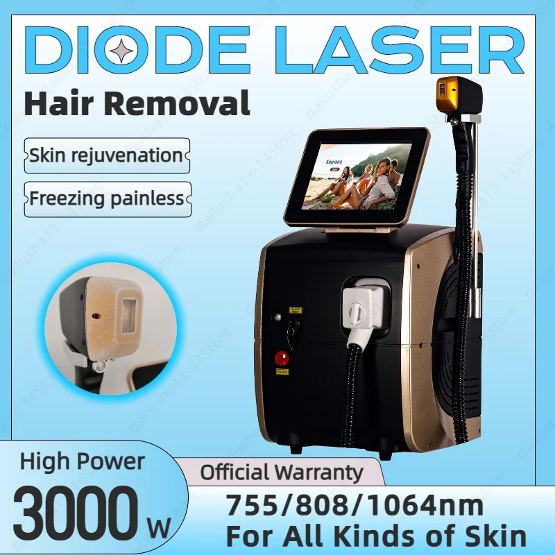 

Professional 3000W High Power 755nm 808nm 1064nm Diode Hair Removal Machine Ice Titanium Painless Epilator For Home or Salon