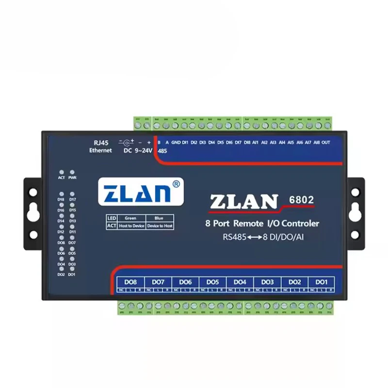 ZLAN6802 8 Channel Port Remote I/O Controller DI AI DO RS485 Ethernet ...