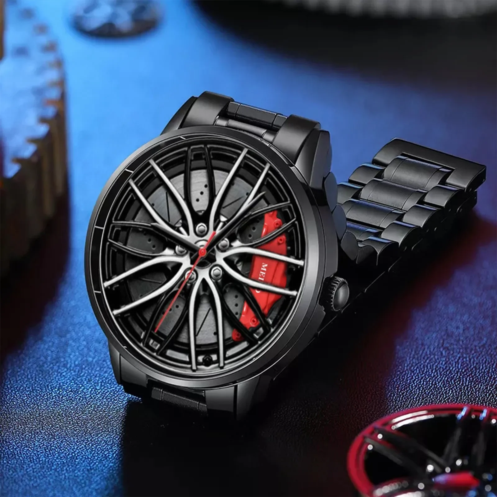 Car Watches For Men,Waterproof Stainless Steel Quartz Wrist Watch Sports Men’s Watches With Car Wheel Rim Hub Design - 2
